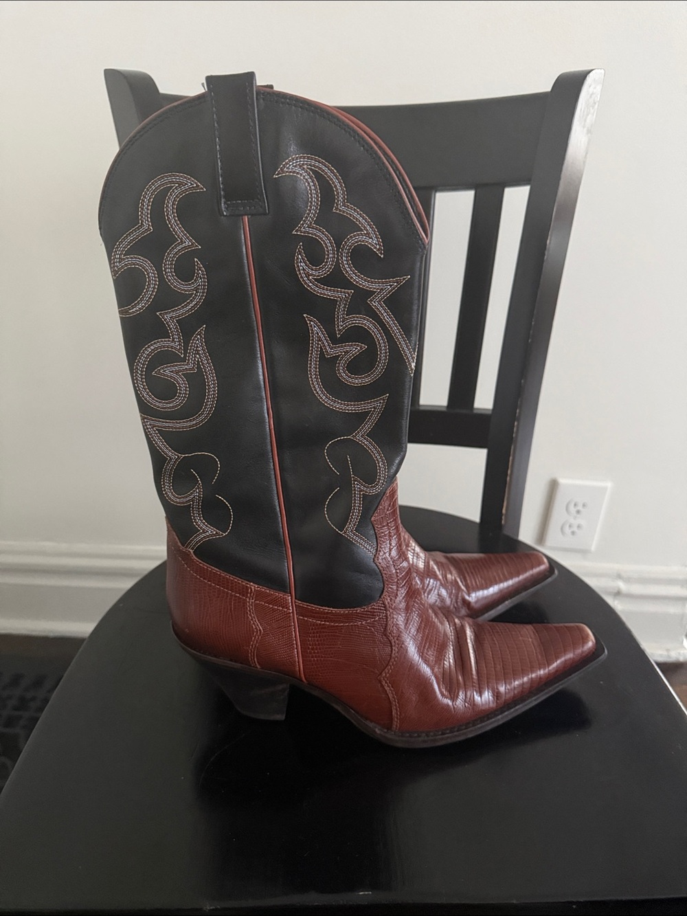 Women’s Leather Brazilian Brown & Black Over Calf Western Cowboy Boots 9